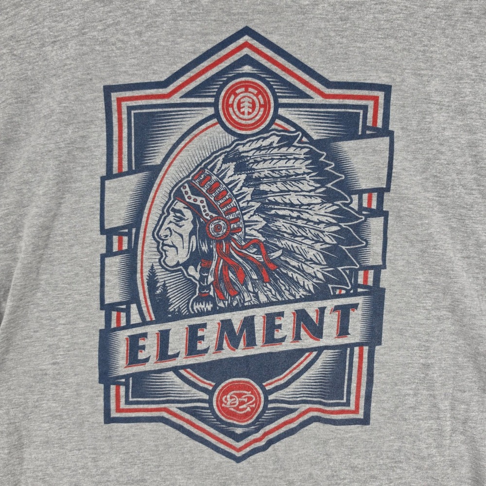 Element Skateboards Mens Large Gray Graphic Tee Native American Chief Headdress